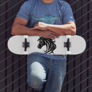 Magnificent Black Horse Head Skateboard