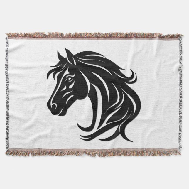 Magnificent Black Horse Head   Throw Blanket (Front)