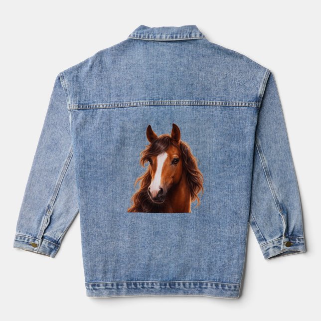 Magnificent Brown Horse Denim Jacket (Back)