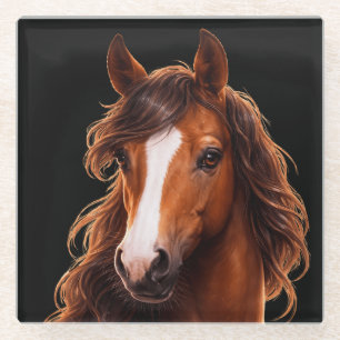 Magnificent, Brown horse with white blaze Glass Coaster