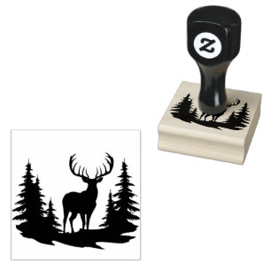 Magnificent Buck Among Pine Trees Rubber Stamp