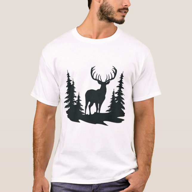 Magnificent Buck Among Pine Trees T-Shirt (Front)