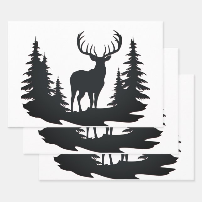 Magnificent Buck Among Pine Trees Wrapping Paper Sheet (Set)