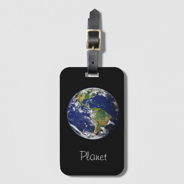 Magnificent Cool Perfect Modern Planet Black Luggage Tag (Front Vertical)
