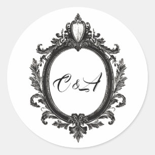 Magnificent Crest Motif, couple monogram, wedding Classic Round Sticker