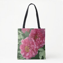 Magnificent deep pink peony on canvas tote