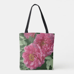 Magnificent deep pink peony on canvas tote bag