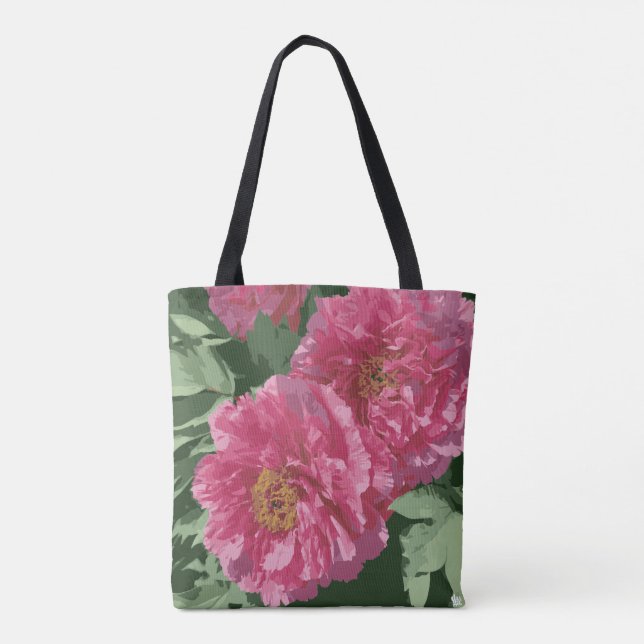 Magnificent deep pink peony on canvas tote bag (Back)
