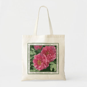 Magnificent deep pink peony on canvas tote bag. bag