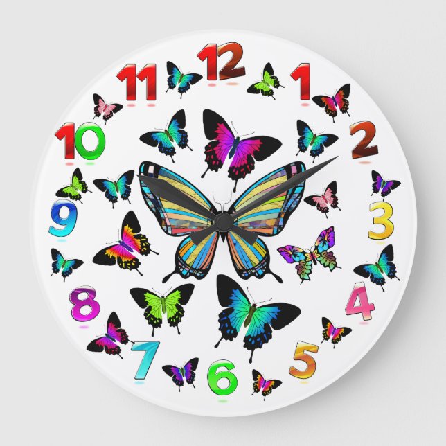 Magnificent Exquisite Morpho Butterflies Wings Large Clock (Front)