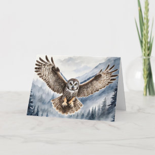 Magnificent Grey Owl Coming in for a Landing Blank Card