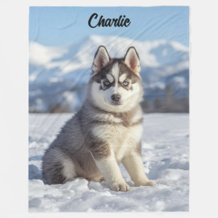 Magnificent Husky Personalized Fleece Blanket