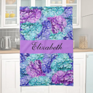 Magnificent hydrangea blossoms, personalizable    tea towel