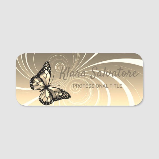 Magnificent  Modern Elegant Yellow With Butterfly Name Tag (Front)