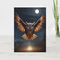 Magnificent Owl Flying at Night over Fire Blank