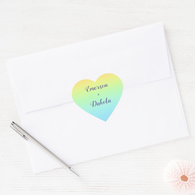 Magnificent Pastel Rainbow Wedding Heart Sticker (Envelope)