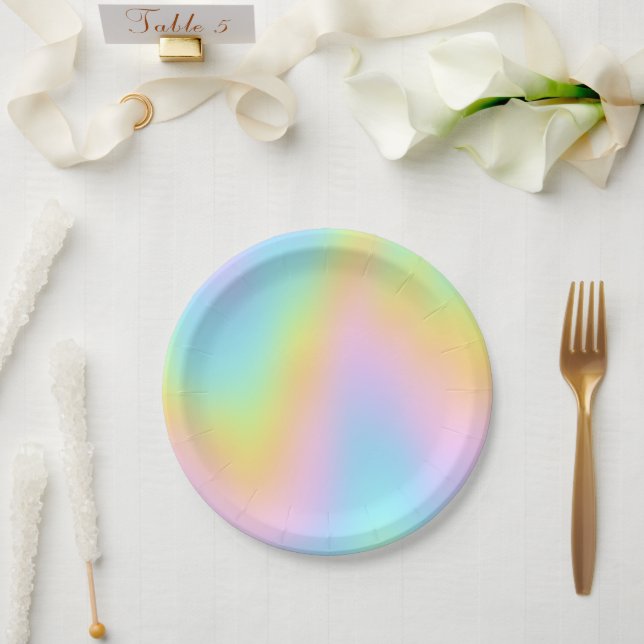 Magnificent Pastel Rainbow Wedding Paper Plate (Wedding)