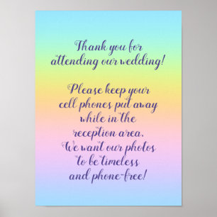 Magnificent Pastel Rainbow Wedding "Phone Free" Poster