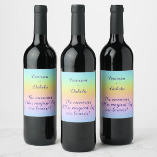 Magnificent Pastel Rainbow Wedding Wine Label
