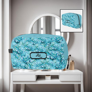 Magnificent, turquoise hydrangea blossoms, custom dopp kit