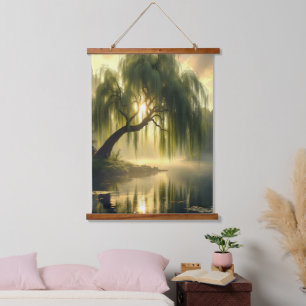 Magnificent weeping willow by a pond hanging tapestry