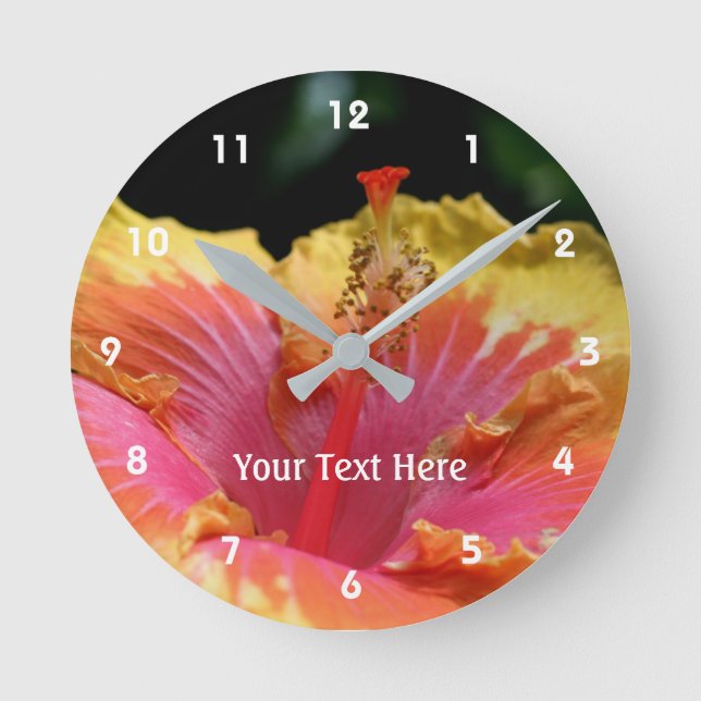 Magnificent Yellow Hibiscus Flower Personalized Round Clock (Front)
