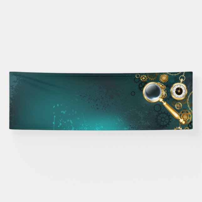 Magnifier in Steampunk Style Banner (Horizontal)