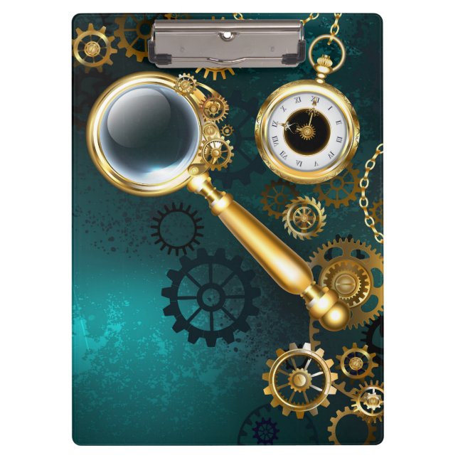 Magnifier in Steampunk Style Clipboard (Front)