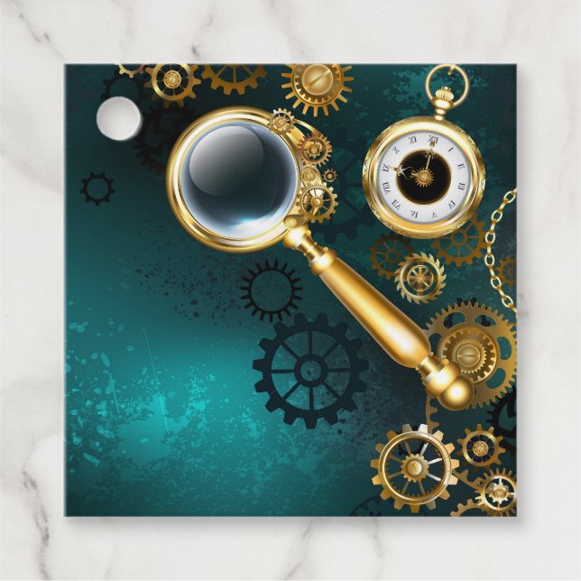 Magnifier in Steampunk Style Favour Tags (Front)