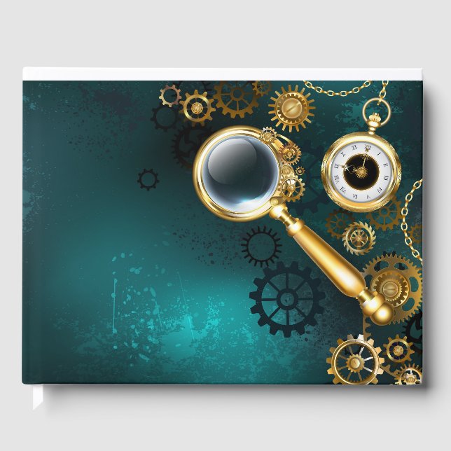 Magnifier in Steampunk Style Guest Book (Front)