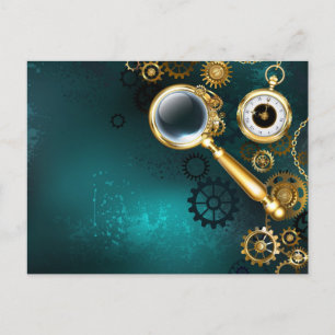 Magnifier in Steampunk Style Holiday Postcard