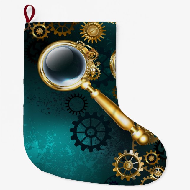 Magnifier in Steampunk Style Large Christmas Stocking (Front)