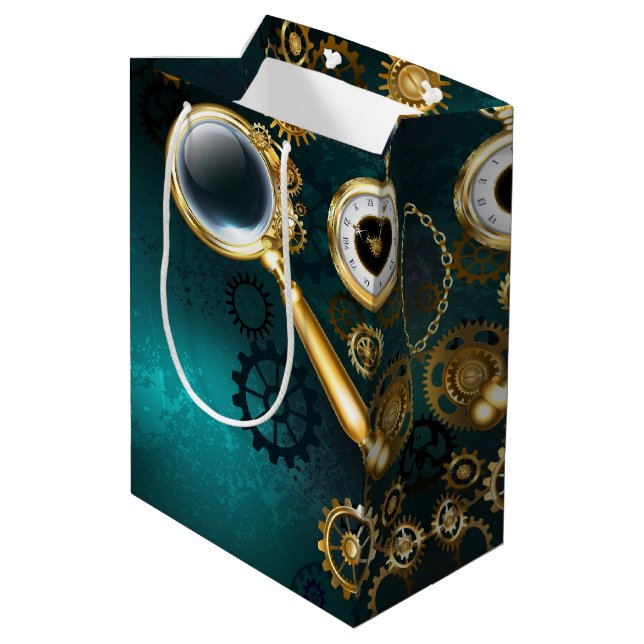 Magnifier in Steampunk Style Medium Gift Bag (Back Angled)