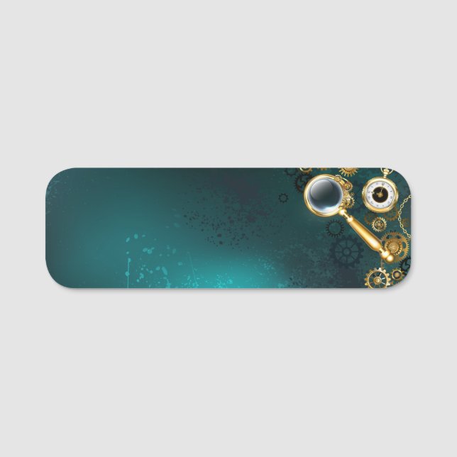 Magnifier in Steampunk Style Name Tag (Front)
