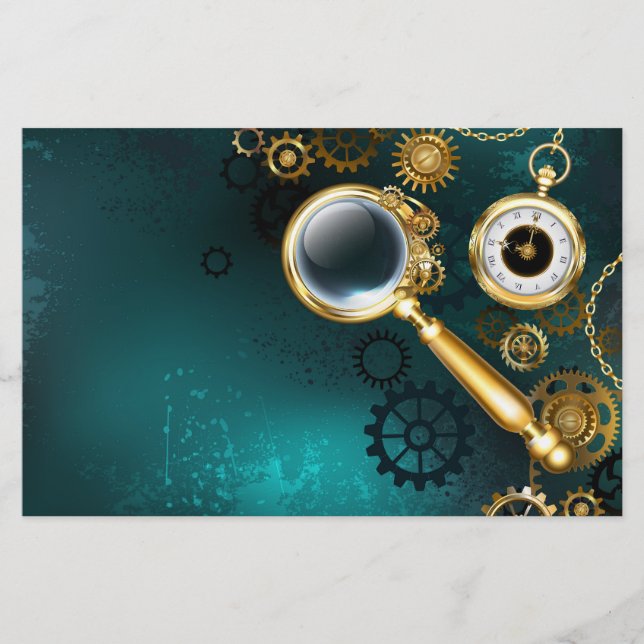 Magnifier in Steampunk Style Stationery (Front)