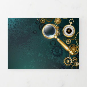 Magnifier in Steampunk Style Tri-Fold Holiday Card