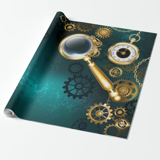 Magnifier in Steampunk Style Wrapping Paper (Unrolled)