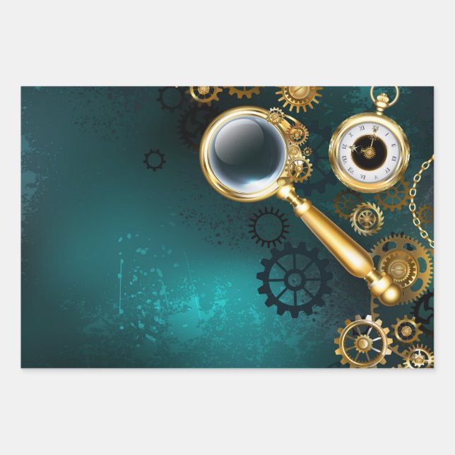 Magnifier in Steampunk Style Wrapping Paper Sheet (Front)