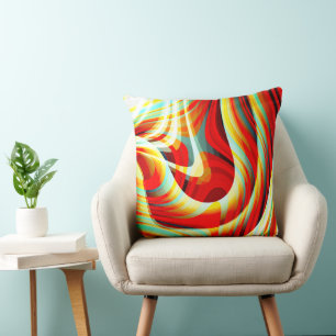 Magnifying curved red strokes overlapping in mess cushion