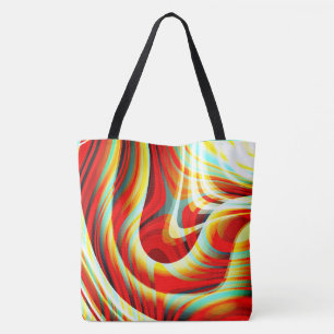 Magnifying curved red strokes overlapping in mess tote bag