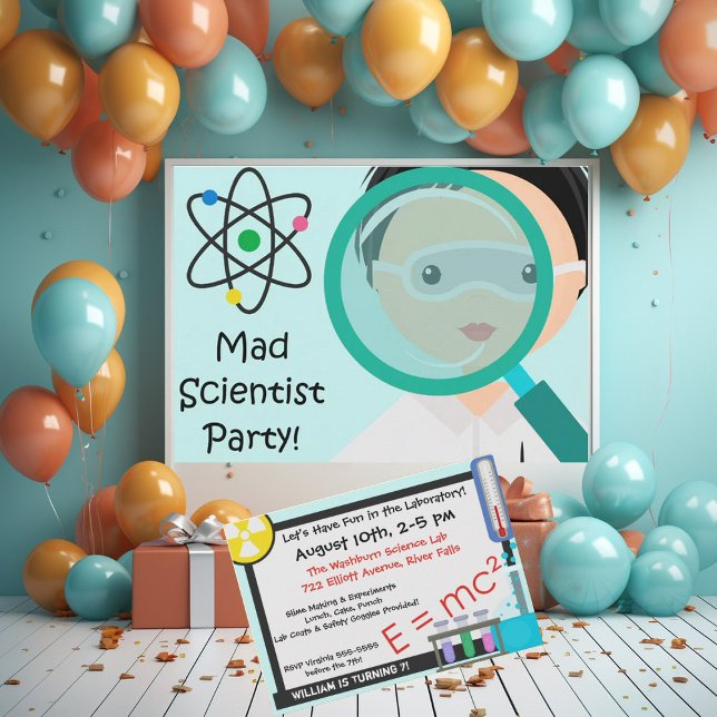 Magnifying Glass Boy Scientist Birthday Invitation (Creator Uploaded)