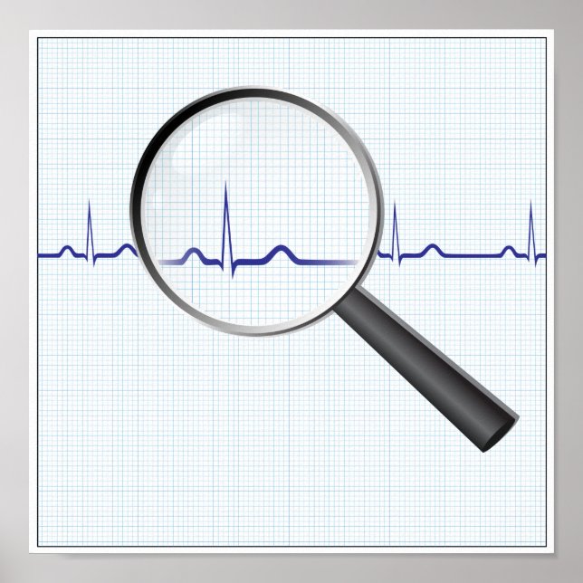 Magnifying glass on ecg diagram Poster (Front)