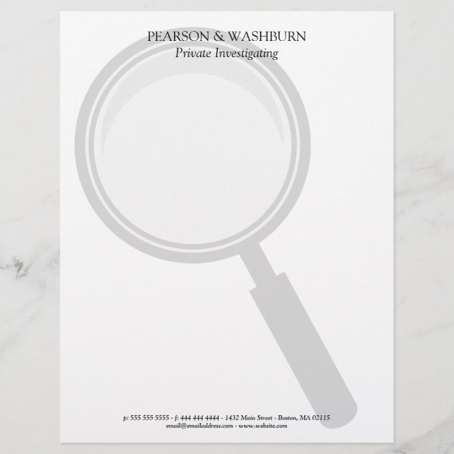 Magnifying Glass Private Eye Name & Contact Customised Letterhead (Front)