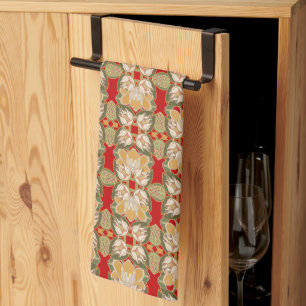 Magnolia Abstract Design with Red Background Tea Towel