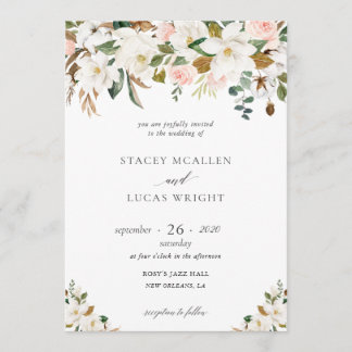 Magnolia and Cotton Floral Invitations