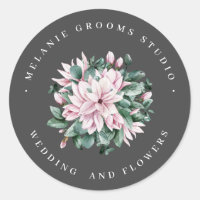 Magnolia and eucalyptus dark grey wedding flowers