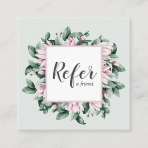 Magnolia and Eucalyptus floral frame light grey Referral Card