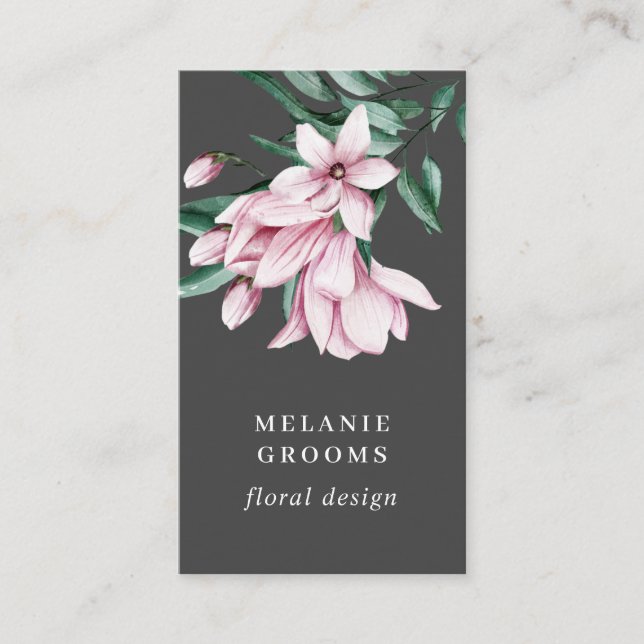 Magnolia and Eucalyptus floral social media Business Card (Front)