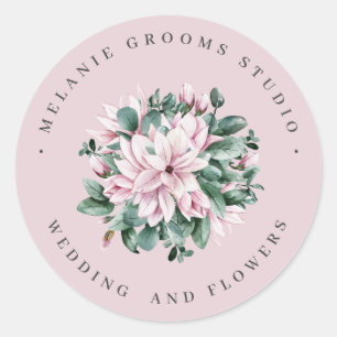 Magnolia and eucalyptus pink  flowers business classic round sticker