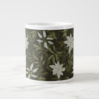Magnolia and green leaves on black large coffee mug